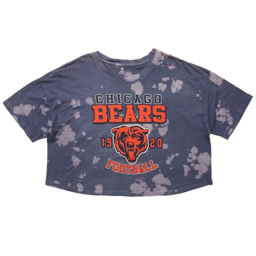 NFL Chicago Bears Teen Girls Cropped T-Shirt in Tie Dye Blue Grey, Large (11/13)